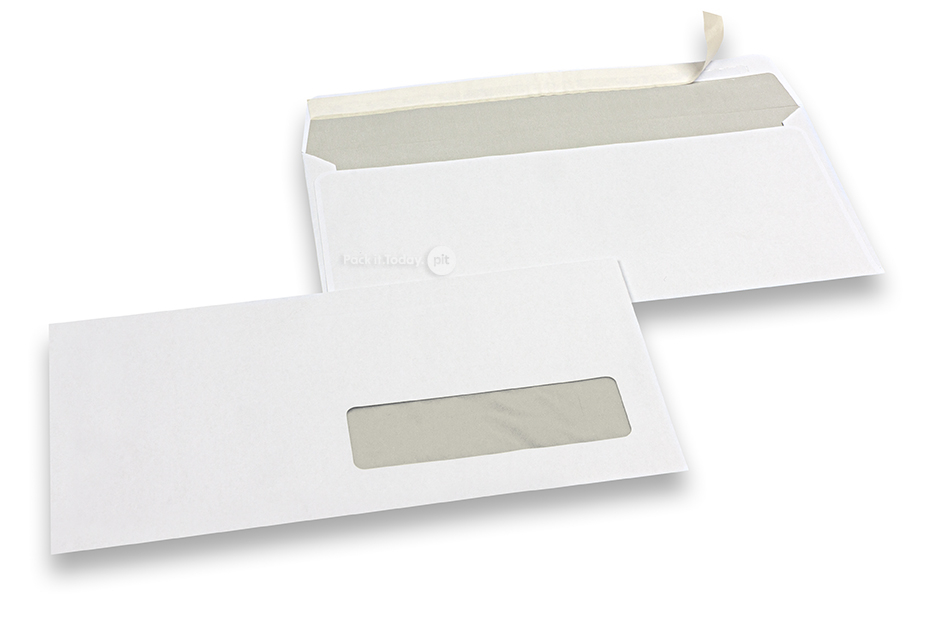 Kuverte s prozorčićem, bijele, 110 x 220 mm (EA5/6), prozorčić zdesna 30 x 100 mm, položaj prozora 15 mm sa desno i 20 mm odozdo, 80-gramske, zatvaranje na traku