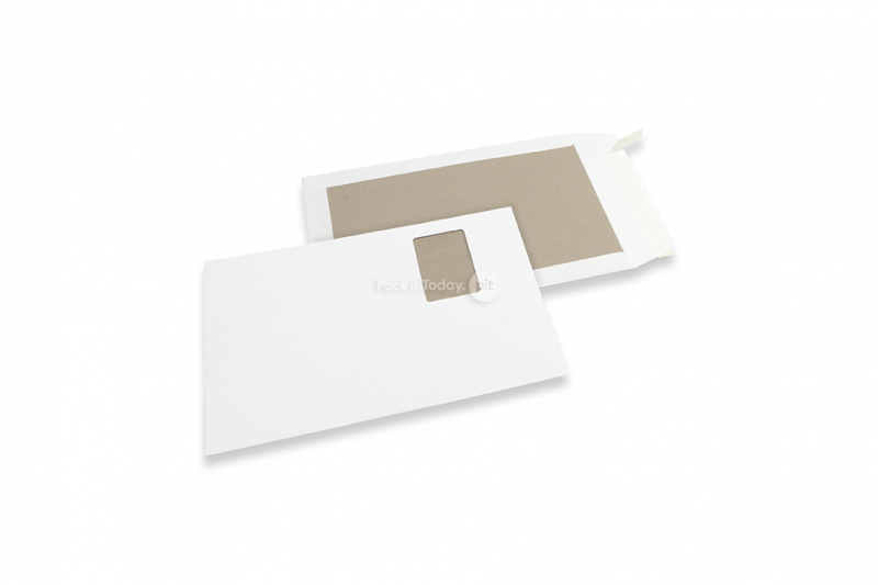 Kuverte s ojačanom stražnjom stranom - 229 x 324 mm prozor lijevo 55 x 90 mm, položaj prozora 20 mm sa lijevo i 57 mm gornja strana, 120 gr bijeli kraft prednji dio, 450 gr sivi duplex straga, traka