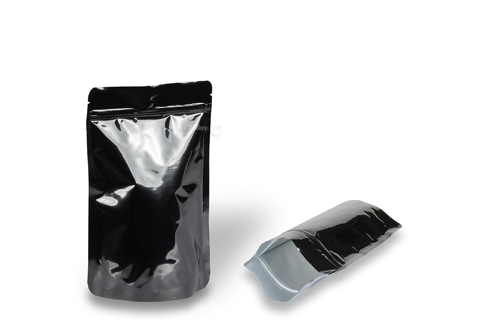 Sjajna crna samostojeće vrećice - 130 x 225 x 70 mm, 500 ml