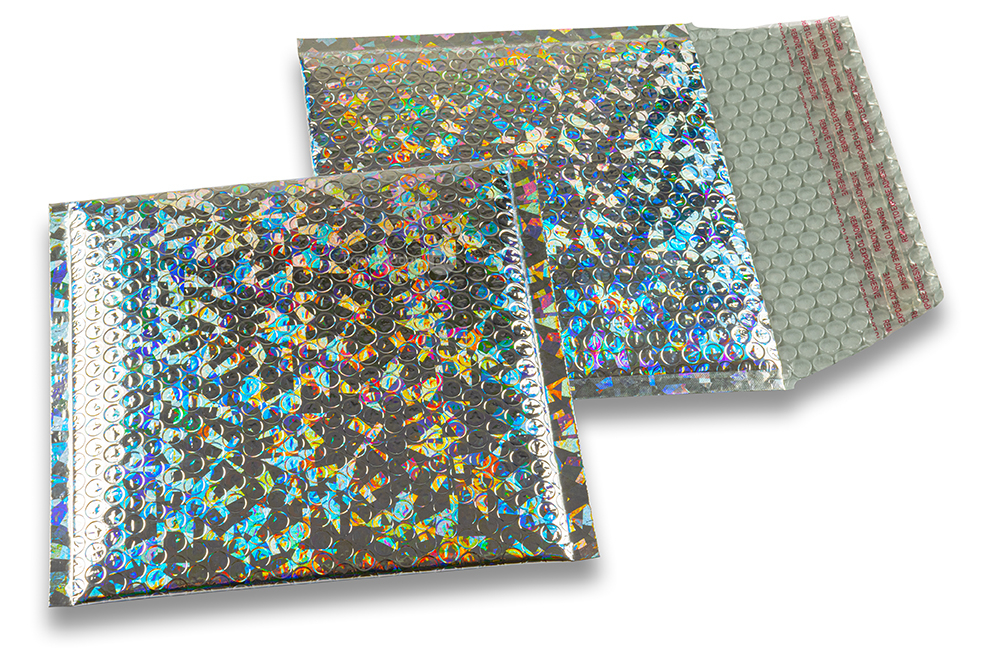 Metalik kuverte sa zračnim jastučićima-reciklirane - srebrna, hologram 165 x 165 mm