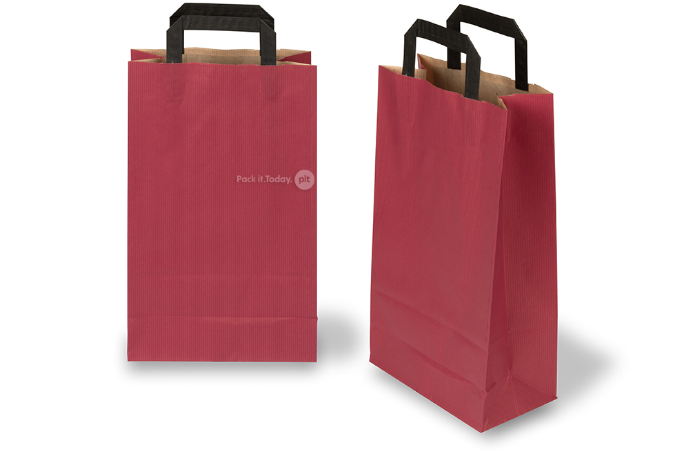 Papirnate vrećice s ručkama od plosnatog - crvene, 220 x 105 x 360 mm
