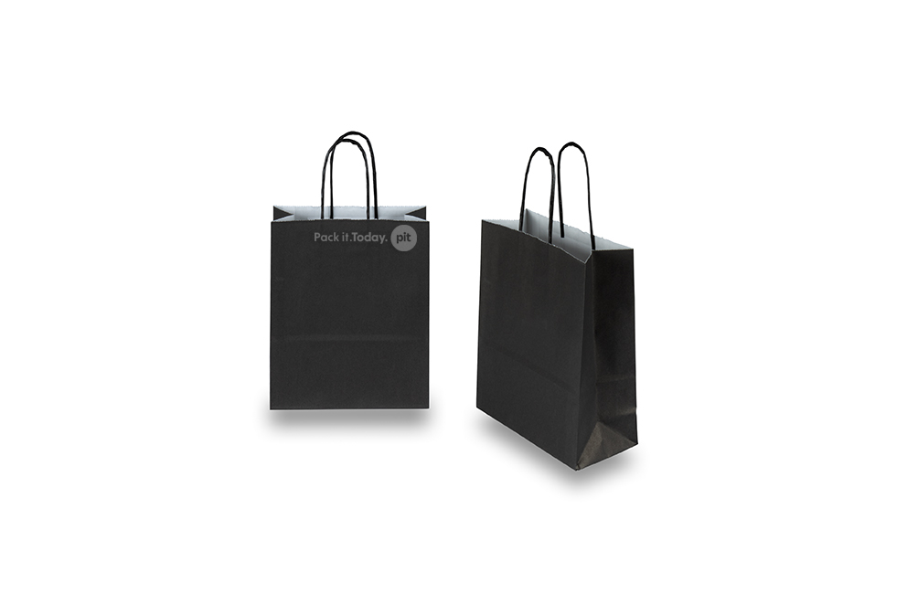 Papirnate vrećice s pletenom ručkom - crna, 180 x 80 x 220 mm, 90 gr