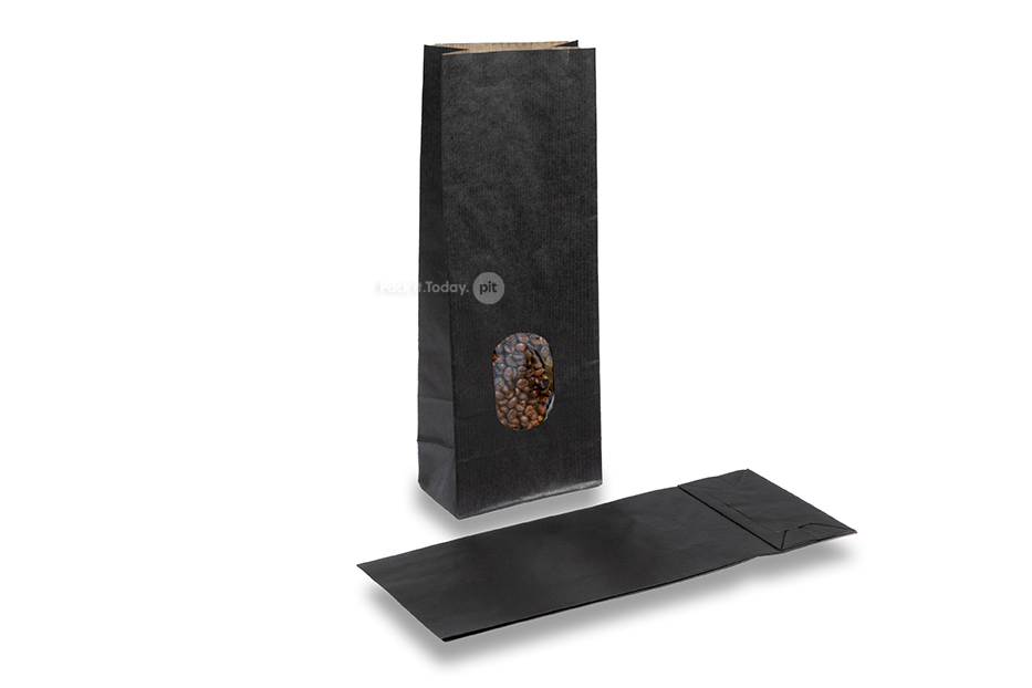 Papirne vrećice sa širokim dnom crne - 105 x 65 x 298 mm sa prozora, 500 ml
