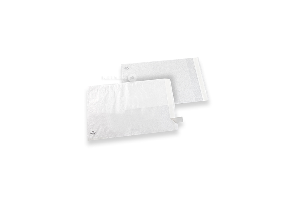 Bijele staklasto-prozirne vrećice s trakicom za zatvaranje - 130 x 150 mm